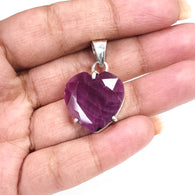 Red Ruby Silver Faceted Cut Pendant: 5.91gms Natural Untreated Ruby Heart Shape Faceted 925 Sterling Silver Prong Set Pendant 1.25