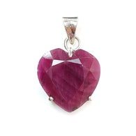 Red Ruby Silver Faceted Cut Pendant: 5.91gms Natural Untreated Ruby Heart Shape Faceted 925 Sterling Silver Prong Set Pendant 1.25