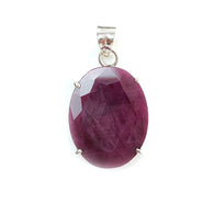 Red Ruby Silver Faceted Cut Pendant: 7.00gms Natural Untreated Ruby Oval Shape Faceted 925 Sterling Silver Prong Set Pendant 1.5