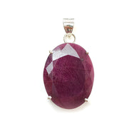 Red Ruby Silver Faceted Cut Pendant: 9.11gms Natural Untreated Ruby Oval Shape Faceted 925 Sterling Silver Prong Set Pendant 1.5