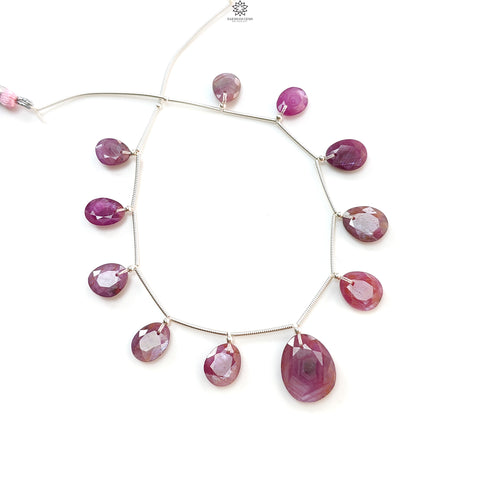 Raspberry Pink Sapphire Faceted Cut Loose Beads: 44.00cts Natural Untreated Sapphire Faceted Egg Shape 925 Silver 9.5*8mm - 15.5*12mm Beads