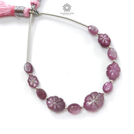 Raspberry Pink Sapphire Carved Loose Beads: 24.10cts Natural Sapphire Carving 925 Sterling Silver Oval 7*5mm - 11*8.5mm 3.75