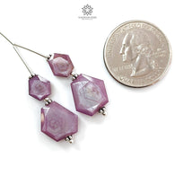 Raspberry Pink Sapphire Both Side Faceted Loose Beads: 26.50cts Natural Sapphire Hexagon Fancy Cut 925 Sterling Silver 8.5*7.5mm - 14*11.5mm