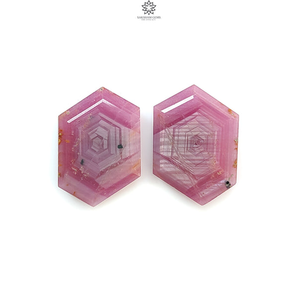 Raspberry Pink Sapphire Gemstone Faceted Cut: 42.60cts Natural Untreated Sheen Sapphire Hexagon Shape Faceted 27*18.5mm - 27*19mm 2pcs Set