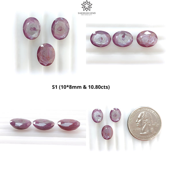 Raspberry Pink Sapphire Gemstone Faceted Cut: Natural Untreated Sheen Sapphire Oval Shape Faceted 3pcs Set for Jewelry September Birthstone