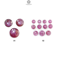 Raspberry Pink Sapphire Gemstone Rose Cut Slices: Natural Untreated Sheen Sapphire Faceted Round Shape 3pcs, 11pcs Set September Birthstone