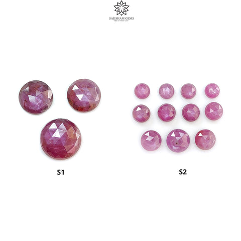 Raspberry Pink Sapphire Gemstone Rose Cut Slices: Natural Untreated Sheen Sapphire Faceted Round Shape 3pcs, 11pcs Set September Birthstone