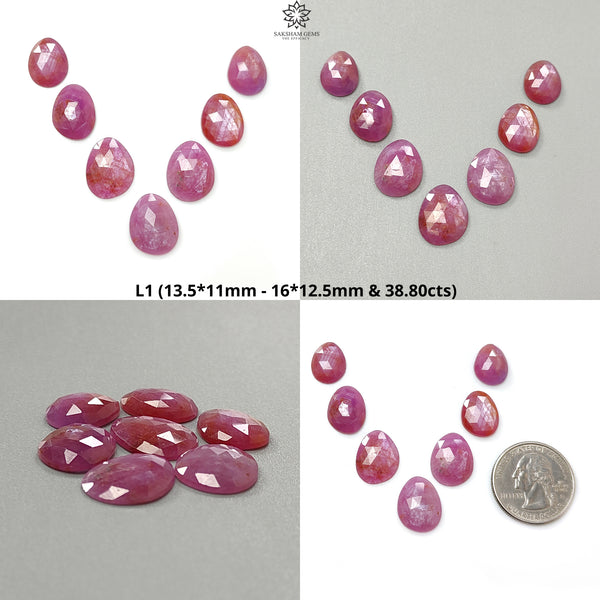 Raspberry Pink Sapphire Gemstone Rose Cut Slices: Natural Untreated Sheen Sapphire Faceted Egg Shape 7pcs Lot September Birthstone