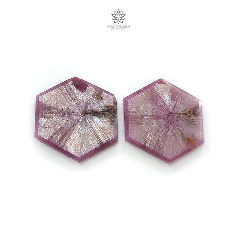 Rosemary Pink Sapphire Gemstone Flat Slices Trapiche : 56.60cts Natural Untreated Unheated Sheen Sapphire Hexagon Shape 30*27mm Pair