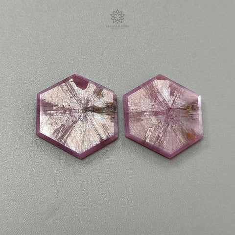 Rosemary Pink Sapphire Gemstone Flat Slices Trapiche : 56.60cts Natural Untreated Unheated Sheen Sapphire Hexagon Shape 30*27mm Pair