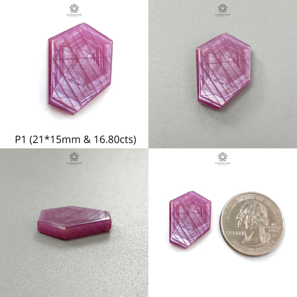 Rosemary Pink Sheen Sapphire Flat Slices : Natural Untreated Sapphire Gemstone Hexagon Shape 1pc For Jewelry