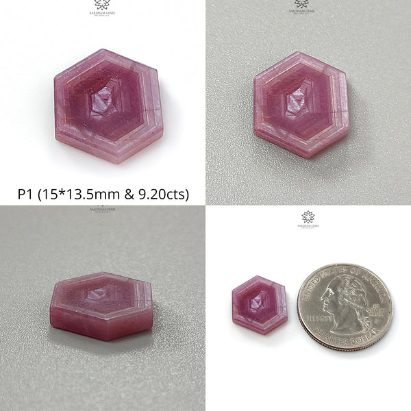 Rosemary Pink Sheen Sapphire Trapiche Flat Slices : Natural Untreated Sapphire Gemstone Hexagon Shape 1pc For Jewelry