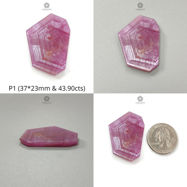 Rosemary Pink Sheen Sapphire Flat Slices : Natural Untreated Sapphire Gemstone Hexagon Shape 1pc For Jewelry