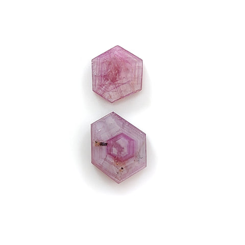 Rosemary Pink Sapphire Trapiche Flat Slices: Natural Untreated Sapphire Gemstone Hexagon Shape Pair For Jewelry