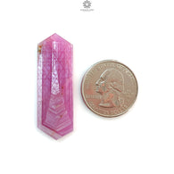 Rosemary Ruby Gemstone Flat Slices: 46.50cts Natural Untreated Sheen Pink Ruby Unique Eiffel Tower Engraved 41.5*15mm 1pc For Jewelry