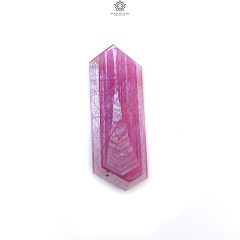 Rosemary Ruby Gemstone Flat Slices: 41.00cts Natural Untreated Sheen Pink Ruby Unique Eiffel Tower Engraved 44*15mm 1pc For Jewelry