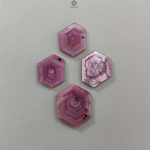 Rosemary Pink Sapphire Gemstone Flat Slices: 69.00cts Natural Untreated Sheen Sapphire Hexagon Shape 20*16mm - 26*20mm 4pcs Set for Jewelry