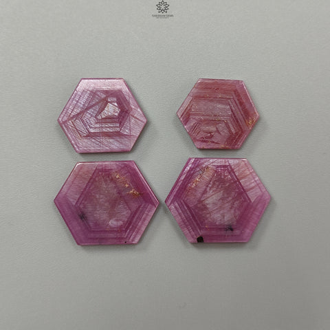 Rosemary Pink Sapphire Gemstone Flat Slices: 72.60cts Natural Untreated Sheen Sapphire Hexagon Shape 21*18mm - 28*22mm 4pcs Set for Jewelry