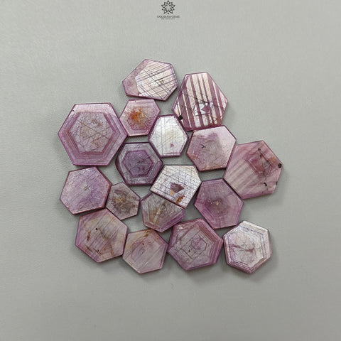 Rosemary Pink Sapphire Gemstone Flat Slices: 115.50cts Natural Untreated Sheen Sapphire Hexagon Shape 10*8mm - 19*16mm 17pcs Lot for Jewelry