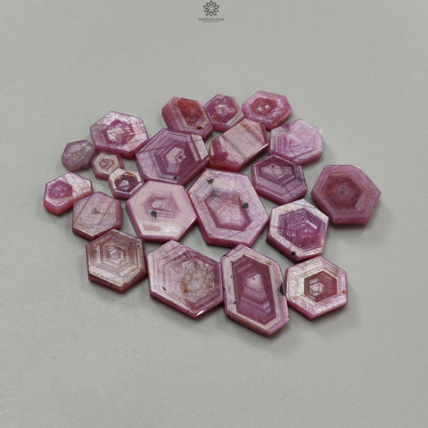 Rosemary Pink Sapphire Gemstone Flat Slices: 195.40cts Natural Untreated Sheen Sapphire Hexagon Shape 8*7mm - 24*17mm 21pcs Lots for Jewelry