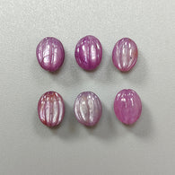 Pink Sapphire Gemstone Carving: 25.30cts Natural Untreated Sapphire Hand Carved Oval Shape 10*8mm 6pcs Set For Jewelry September Birthstone