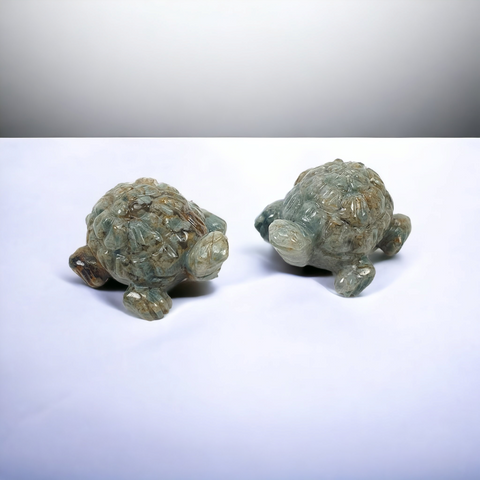 Moss Agate Gemstone Carving : 58.00cts Natural Untreated Green Agate Hand Carved Tortoise Sculpture 26*20mm Pair