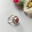 Star Ruby Silver Ring: 9gms. Natural Star Ruby Untreated Cabochon Oval Shape 925 Sterling Silver Bezel Set Adjustable Ring