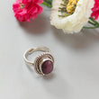 Star Ruby Silver Ring: 8.5gms. Natural Star Ruby Untreated Cabochon Oval Shape 925 Sterling Silver Bezel Set Adjustable Ring