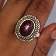 Star Ruby Silver Ring: 8.5gms. Natural Star Ruby Untreated Cabochon Oval Shape 925 Sterling Silver Bezel Set Adjustable Ring