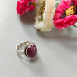 Red Ruby Silver Ring: 6.72gms. Natural Ruby Untreated Cabochon Oval Shape 925 Sterling Silver Bezel Set Ring 6 US