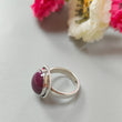 Red Ruby Silver Ring: 6.72gms. Natural Ruby Untreated Cabochon Oval Shape 925 Sterling Silver Bezel Set Ring 6 US