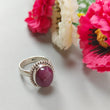 Red Ruby Silver Ring: 7.25gms. Natural Ruby Untreated Cabochon Oval Shape 925 Sterling Silver Bezel Set Ring 7.25 US