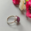 Red Ruby Silver Ring: 7.25gms. Natural Ruby Untreated Cabochon Oval Shape 925 Sterling Silver Bezel Set Ring 7.25 US