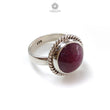 Red Ruby Silver Ring: 7.6gms. Natural Ruby Untreated Cabochon Round Shape 925 Sterling Silver Bezel Set Ring 8 US