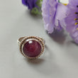 Red Ruby Silver Ring: 7.6gms. Natural Ruby Untreated Cabochon Round Shape 925 Sterling Silver Bezel Set Ring 8 US