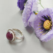 Red Ruby Silver Ring: 7.6gms. Natural Ruby Untreated Cabochon Round Shape 925 Sterling Silver Bezel Set Ring 8 US