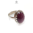 Red Ruby Silver Ring: 7.81gms. Natural Ruby Untreated Cabochon Round Shape 925 Sterling Silver Bezel Set Ring 8 US