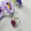 Red Ruby Silver Ring: 7.81gms. Natural Ruby Untreated Cabochon Round Shape 925 Sterling Silver Bezel Set Ring 8 US