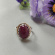 Red Ruby Silver Ring: 7.81gms. Natural Ruby Untreated Cabochon Round Shape 925 Sterling Silver Bezel Set Ring 8 US