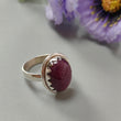 Red Ruby Silver Ring: 7.81gms. Natural Ruby Untreated Cabochon Round Shape 925 Sterling Silver Bezel Set Ring 8 US