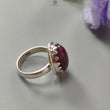 Red Ruby Silver Ring: 7.81gms. Natural Ruby Untreated Cabochon Round Shape 925 Sterling Silver Bezel Set Ring 8 US