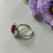 Red Ruby Silver Ring: 7.81gms. Natural Ruby Untreated Cabochon Round Shape 925 Sterling Silver Bezel Set Ring 8 US