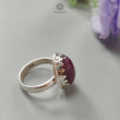 Red Ruby Silver Ring: 7.81gms. Natural Ruby Untreated Cabochon Round Shape 925 Sterling Silver Bezel Set Ring 8 US