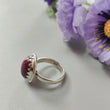 Red Ruby Silver Ring: 7.81gms. Natural Ruby Untreated Cabochon Round Shape 925 Sterling Silver Bezel Set Ring 8 US