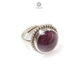 Red Ruby Silver Ring: 8.15gms. Natural Ruby Untreated Cabochon Round Shape 925 Sterling Silver Bezel Set Ring Adjustable