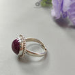 Red Ruby Silver Ring: 8.15gms. Natural Ruby Untreated Cabochon Round Shape 925 Sterling Silver Bezel Set Ring Adjustable