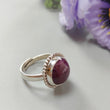 Red Ruby Silver Ring: 8.15gms. Natural Ruby Untreated Cabochon Round Shape 925 Sterling Silver Bezel Set Ring Adjustable