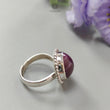 Red Ruby Silver Ring: 8.15gms. Natural Ruby Untreated Cabochon Round Shape 925 Sterling Silver Bezel Set Ring Adjustable