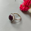 Red Ruby Silver Ring: 8.15gms. Natural Ruby Untreated Cabochon Round Shape 925 Sterling Silver Bezel Set Ring Adjustable