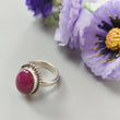 Red Ruby Silver Ring: 8.2gms. Natural Ruby Untreated Cabochon Oval Shape 925 Sterling Silver Bezel Set Ring 7.5 US